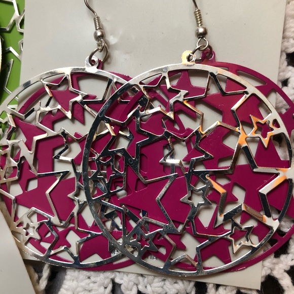 Big ✨ Stars ⭐️ Hoop Style Double layered Silver To - Picture 3 of 12